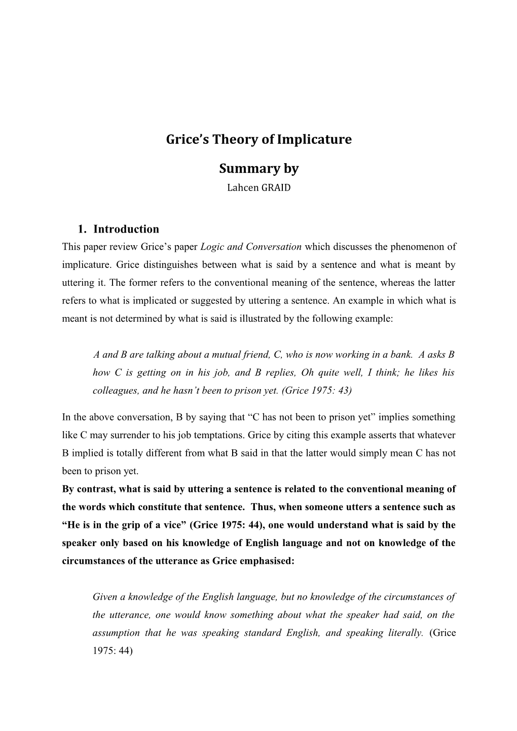 Grice S Theory of Implicature