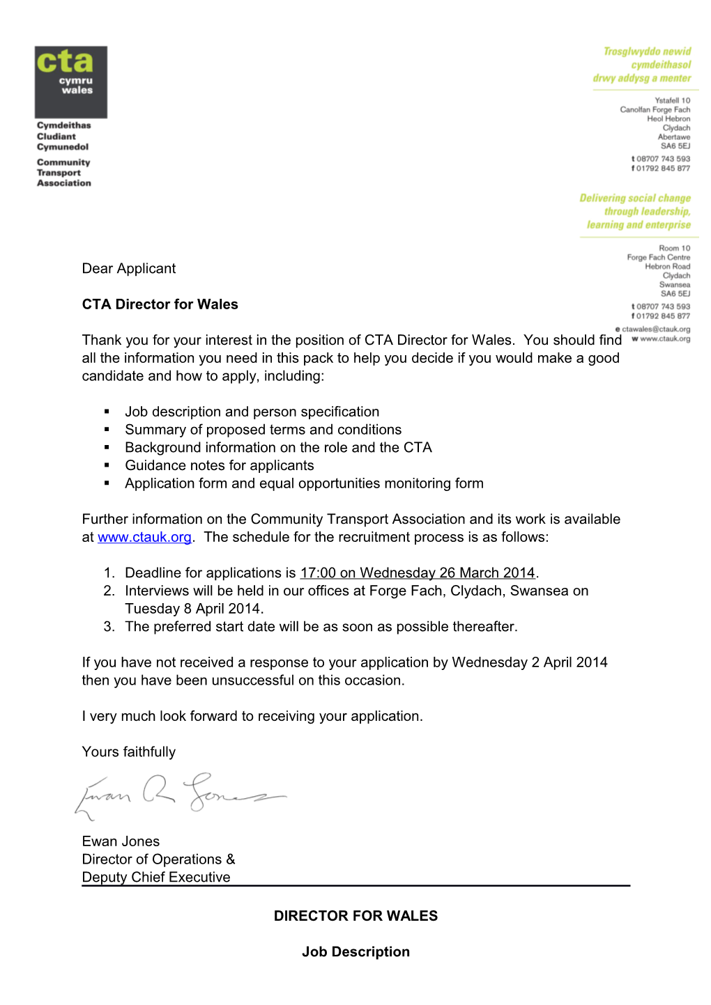 CTA Director for Wales