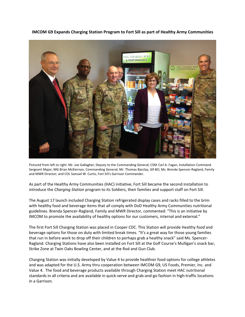IMCOM G9 Expands Charging Station Program to Fort Sill As Part of Healthy Army Communities