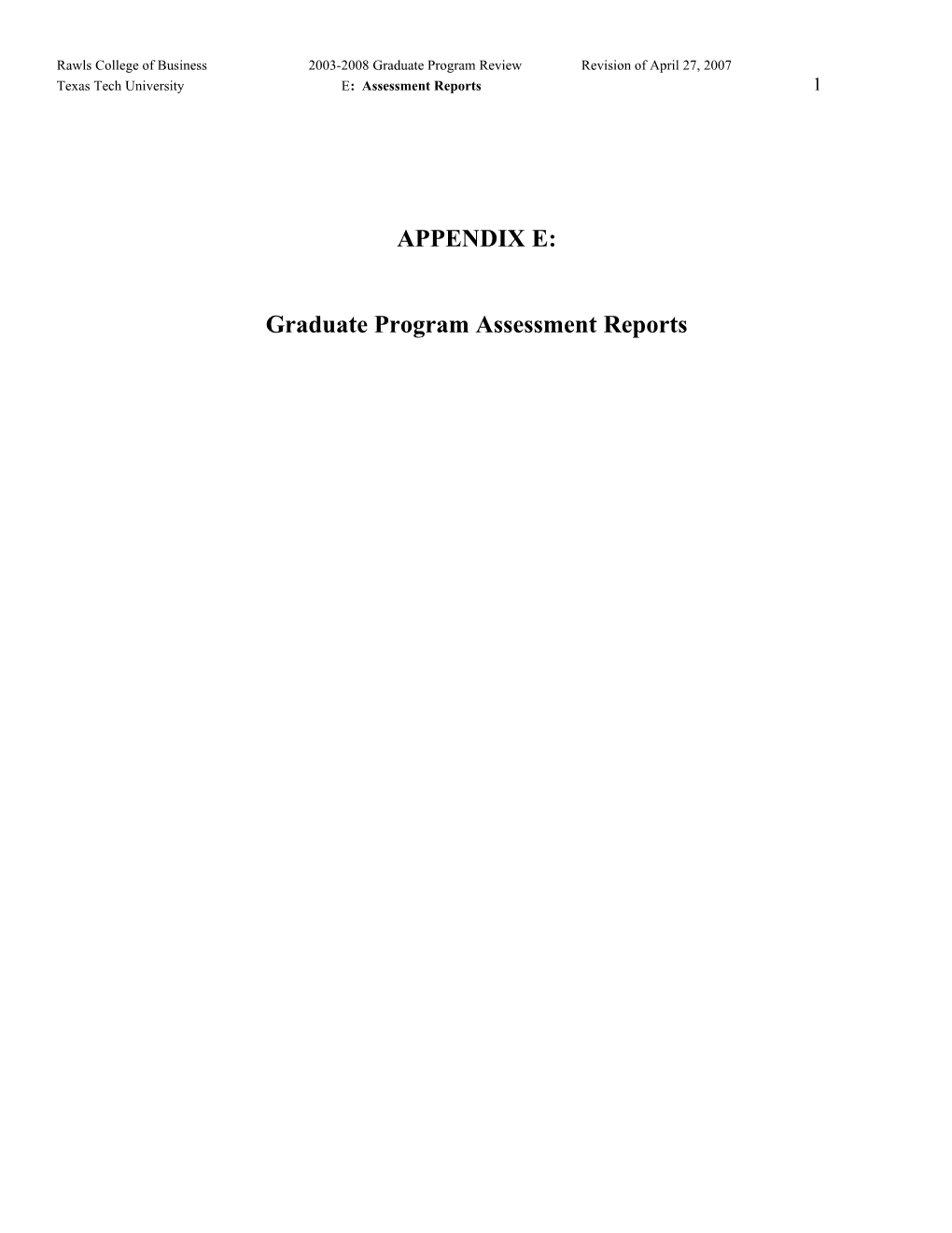 Texas Tech University E : Assessment Reports 1