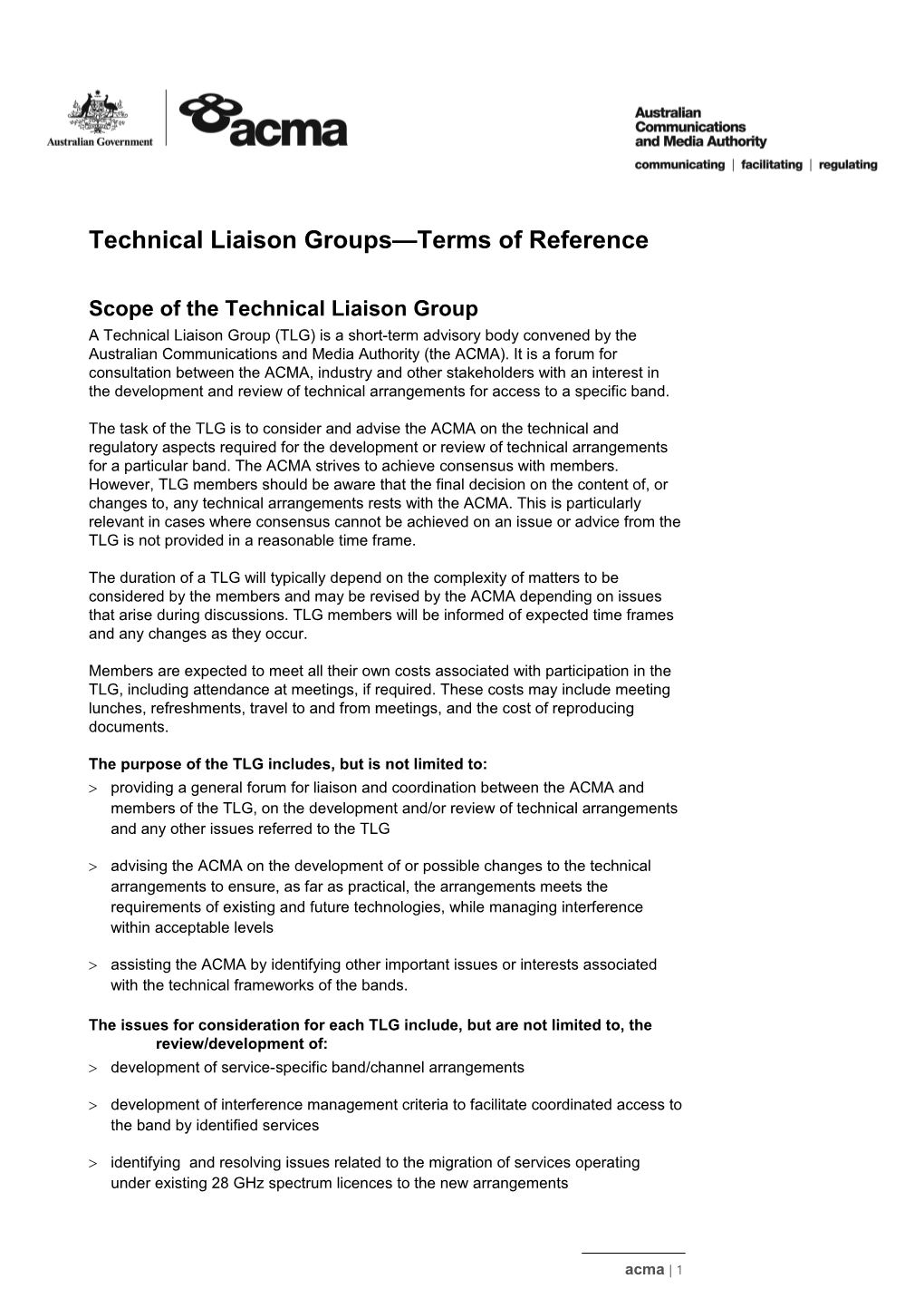 Technical Liaison Groups Terms of Reference