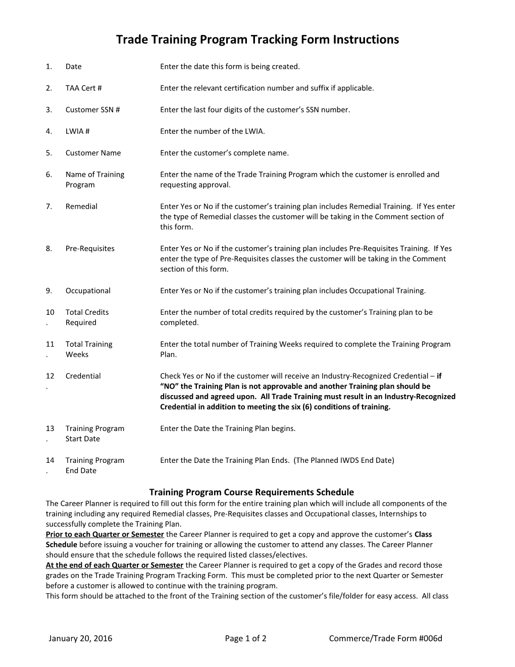 Trade Form 006D Trade Training Program Tracking Form Instructions