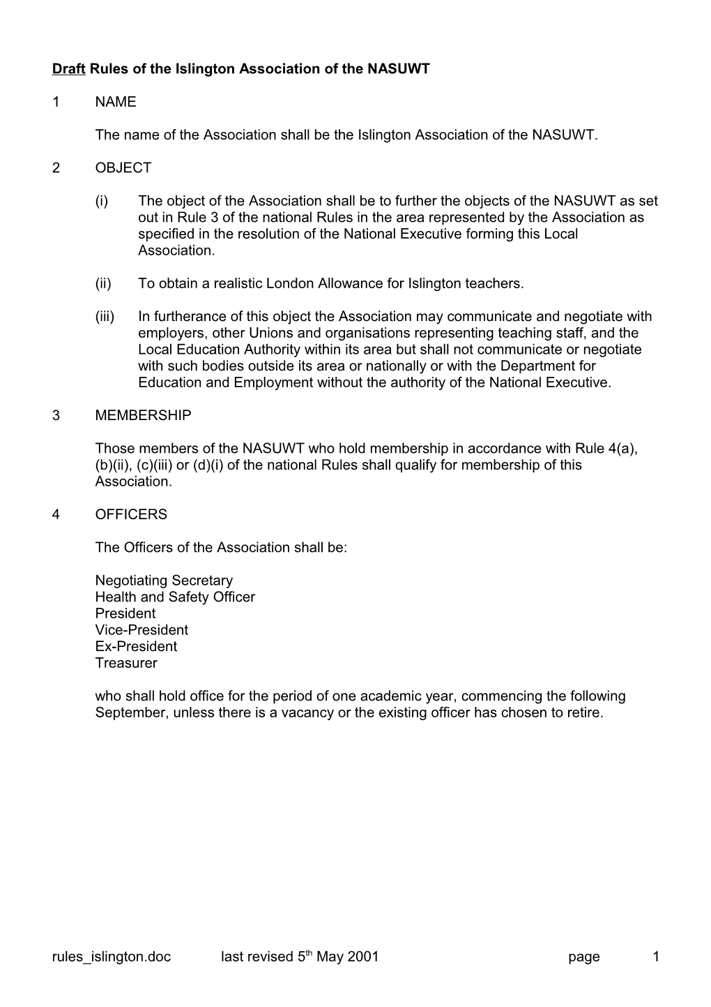 Model Rules for Local Associations (Negotiating) of the Nasuwt