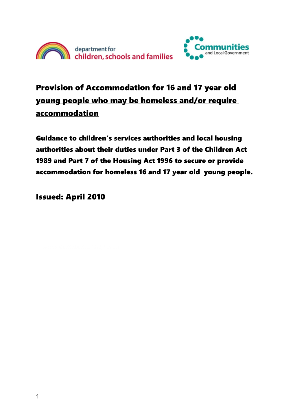 Provision of Accommodation for Children in Need