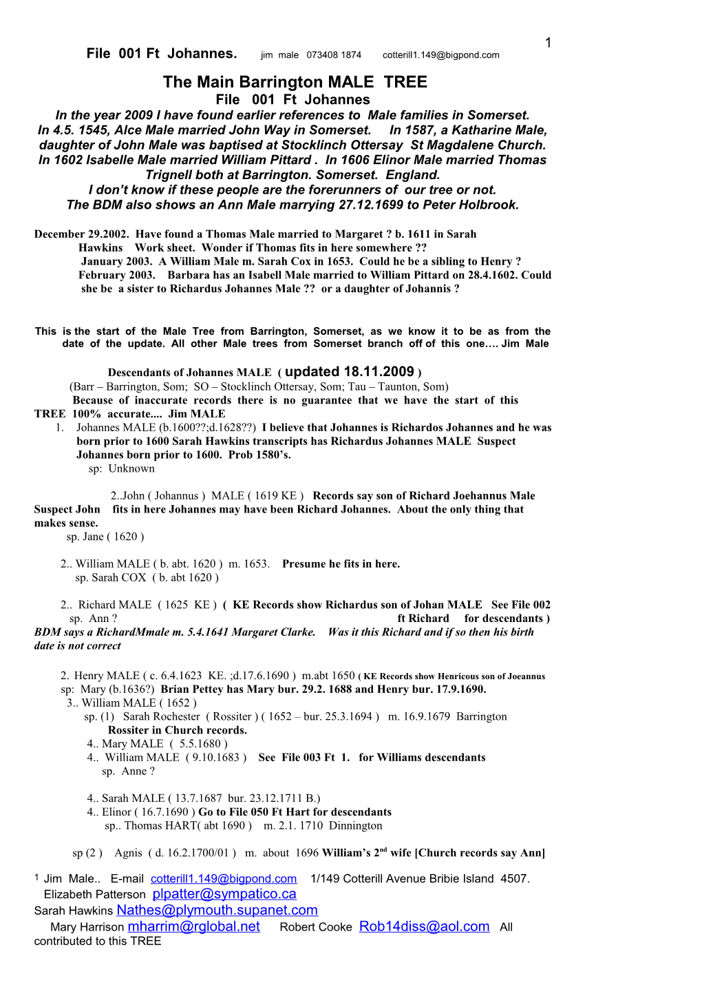 Descendants of Johannes MALE