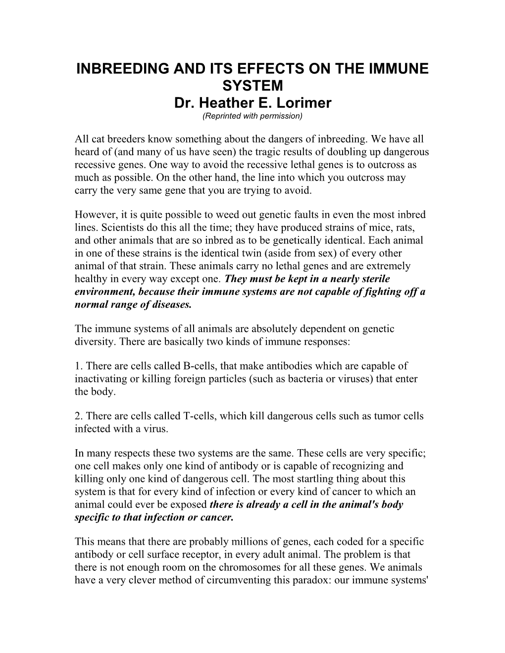 Inbreeding and Its Effects on the Immune System