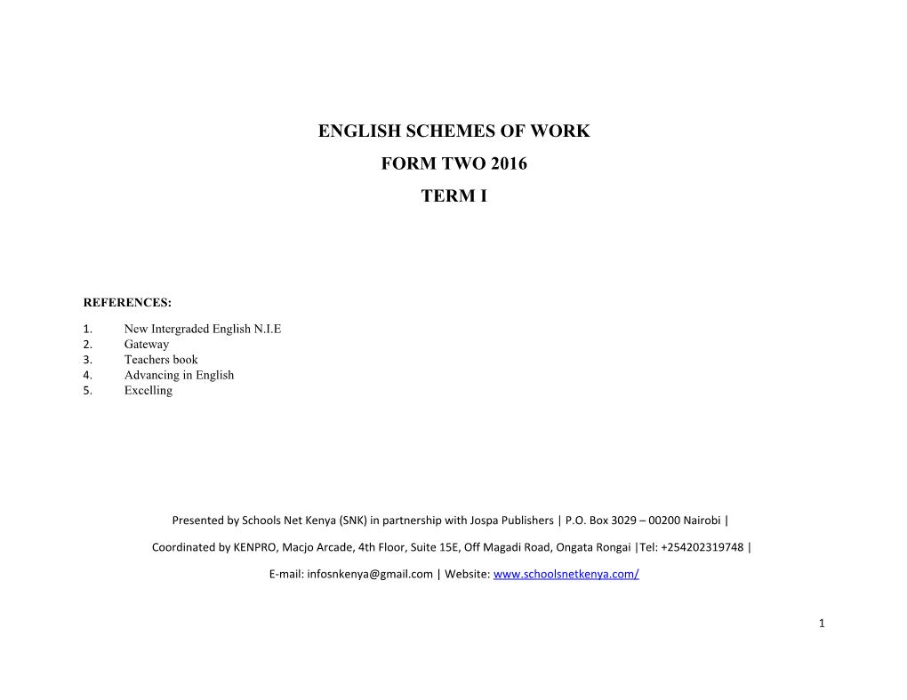 English Form 1 Schemes of Work Term 1