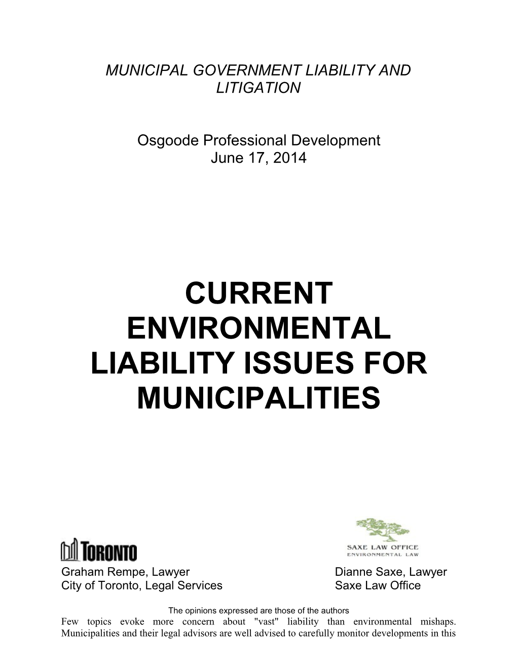 Municipal Government Liability and Litigation