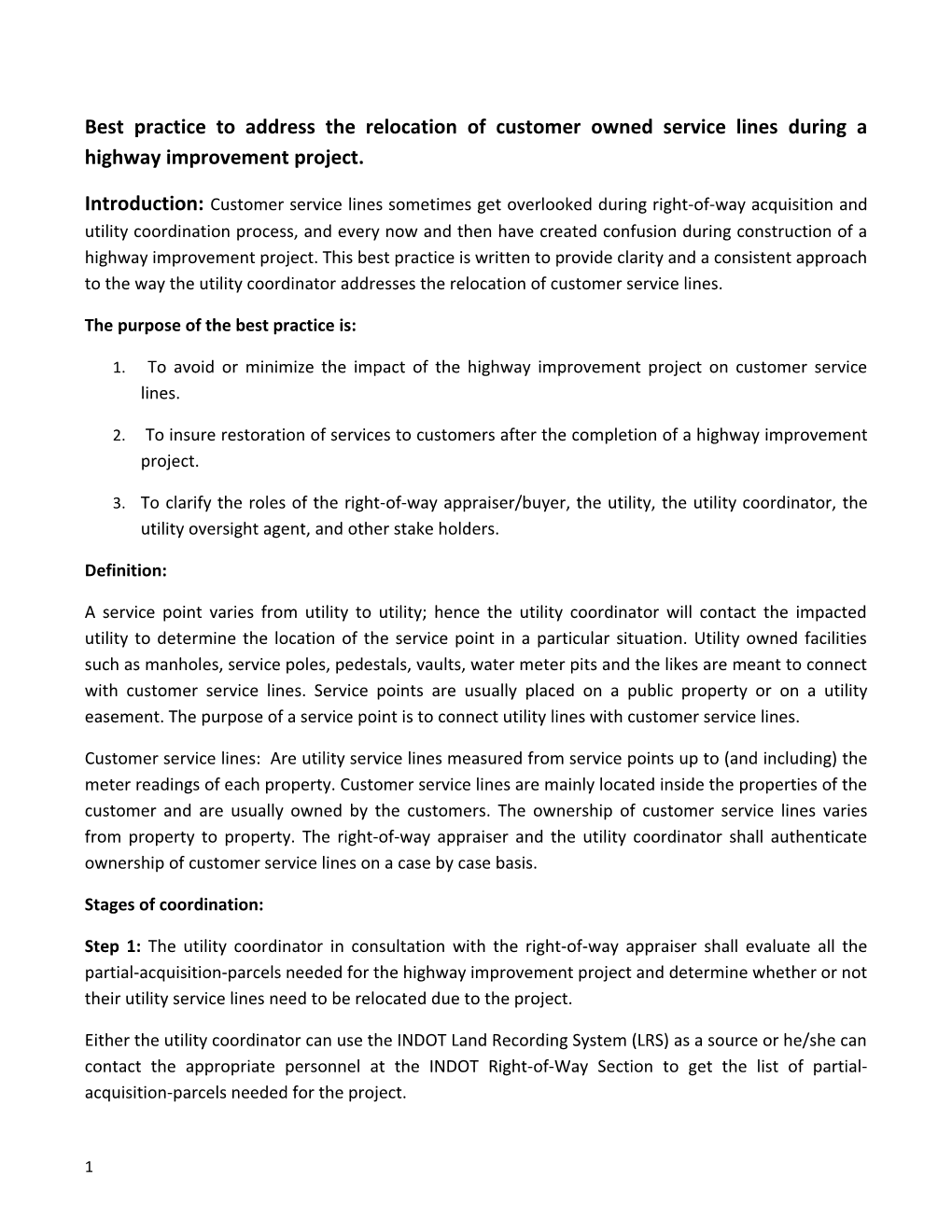 Best Practice to Address the Relocation of Customer Owned Service Lines During a Highway