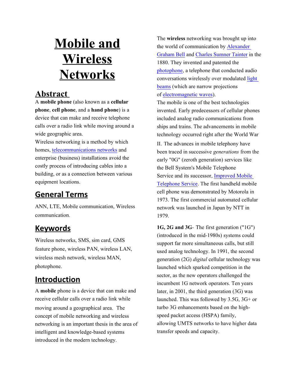 Mobile and Wireless Networks