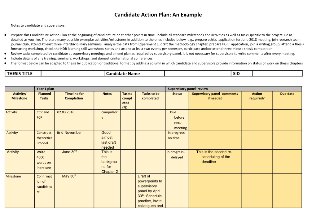 Candidate Action Plan: an Example