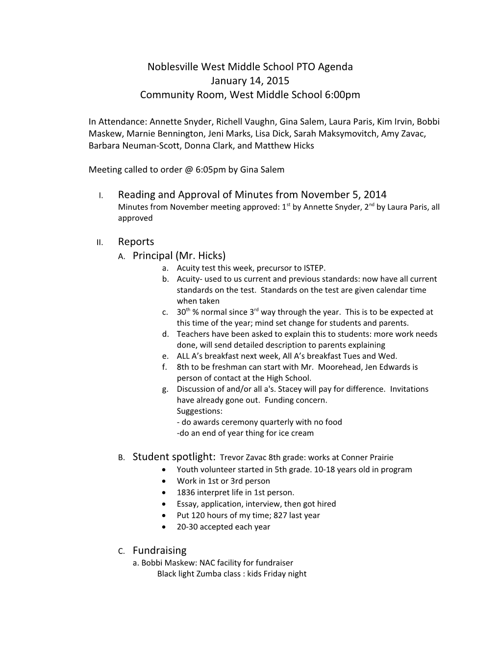 Noblesville West Middle School PTO Agenda