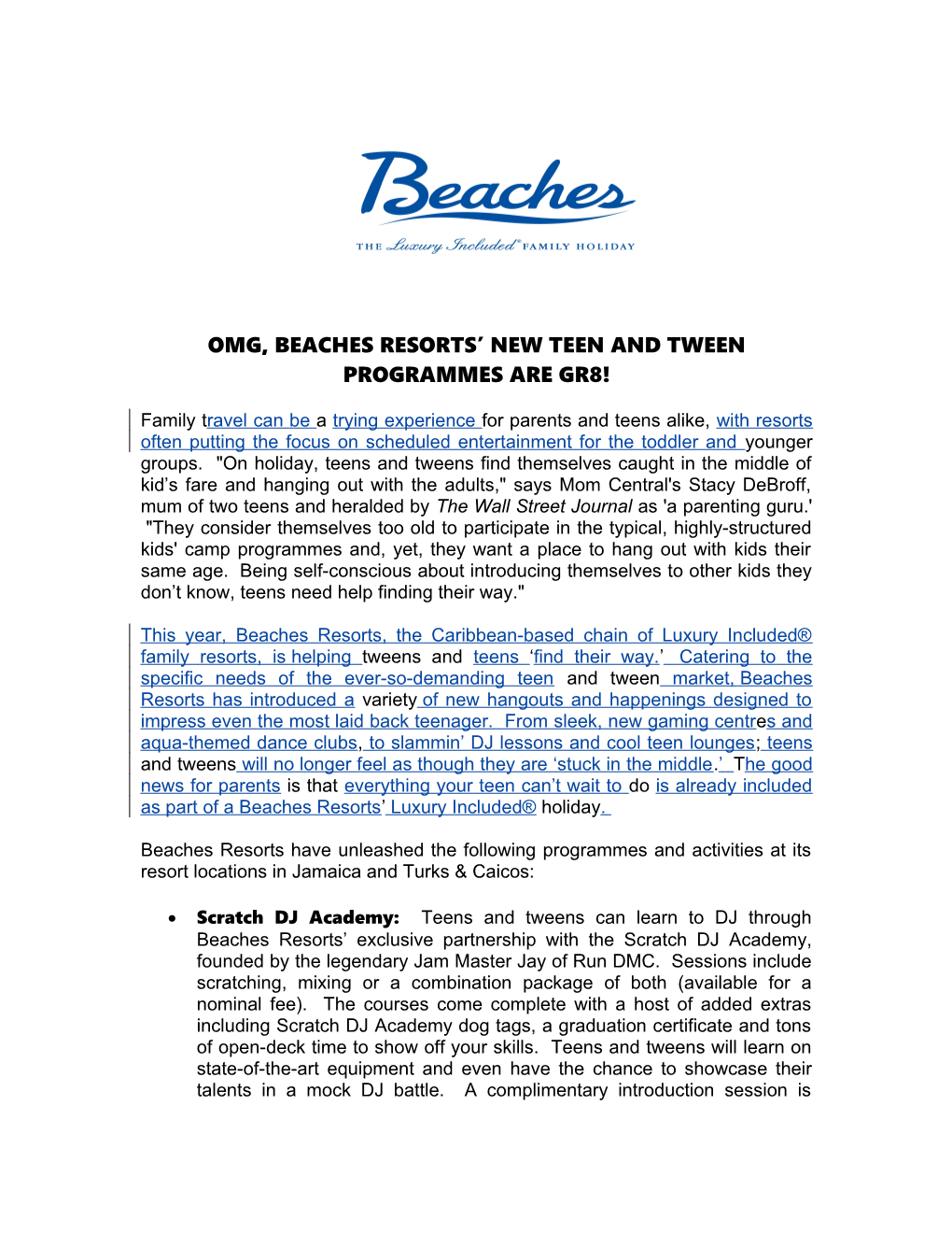Families Will Enjoy a Wonderfall Vacation at Beaches Resorts