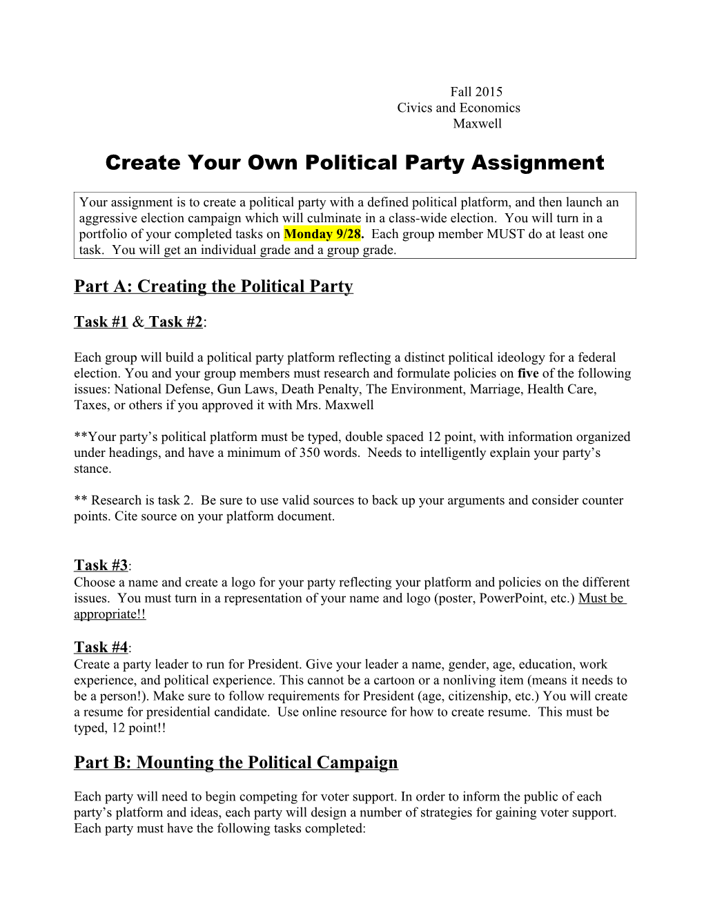Political Party Assignment