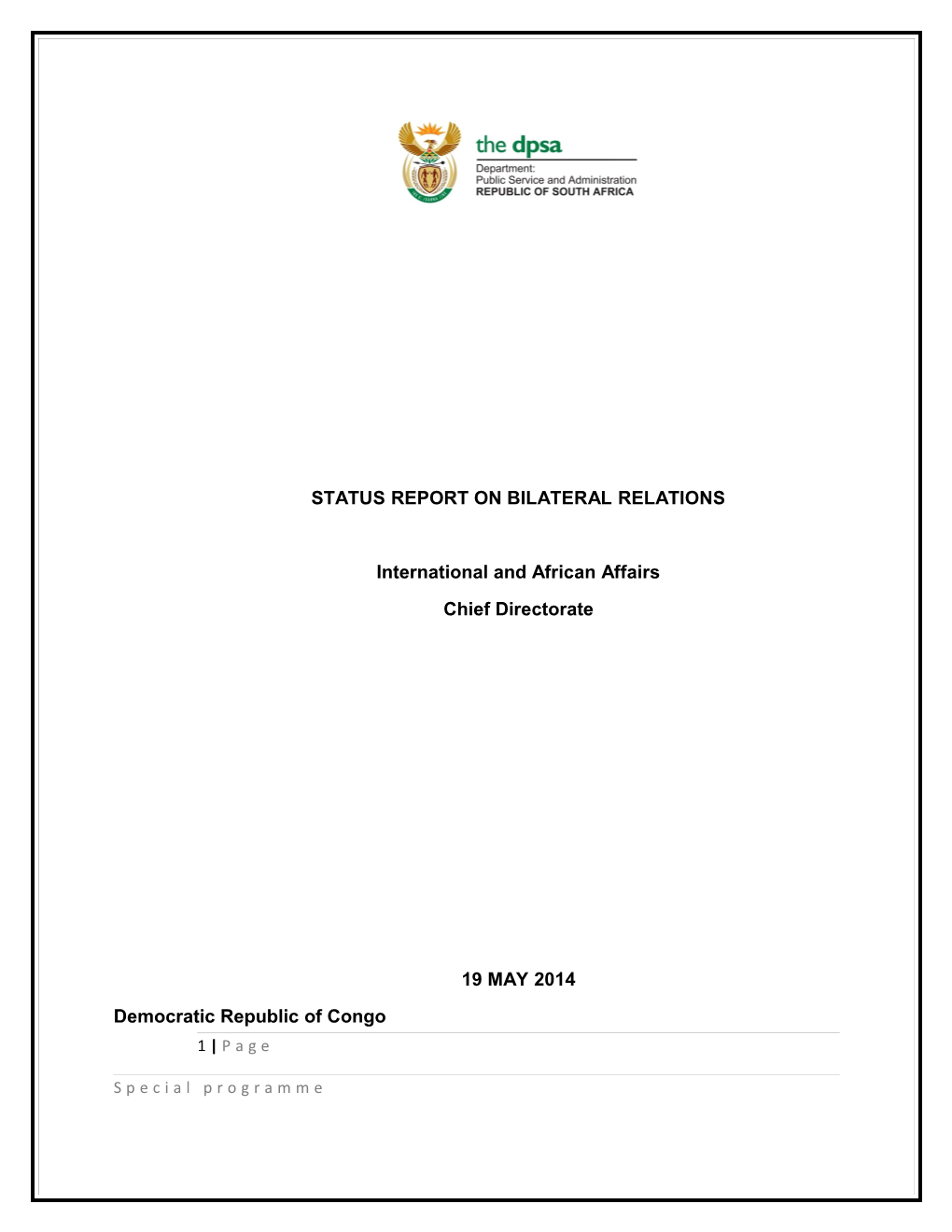 Status Report on Bilateral Relations