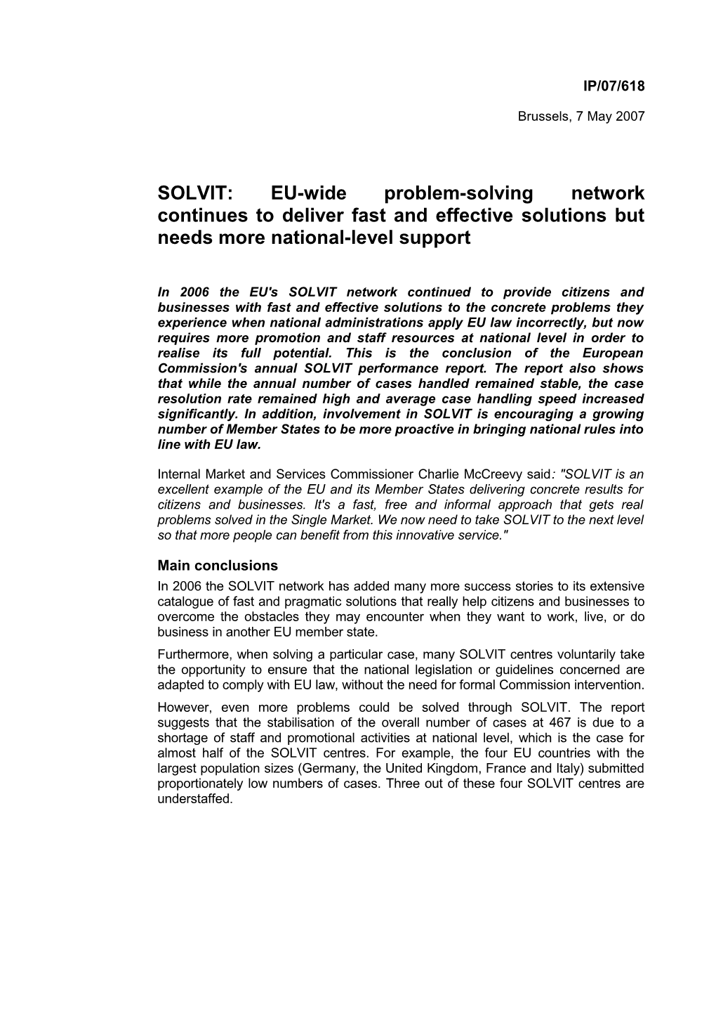 SOLVIT: EU-Wide Problem-Solving Networkcontinues Todeliver Fast and Effective Solutions