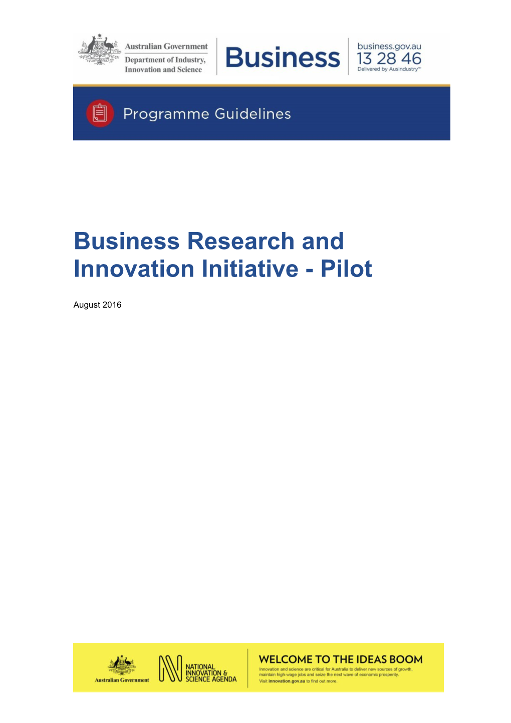 Programme Guidelines - Business Research and Innovation Initiative