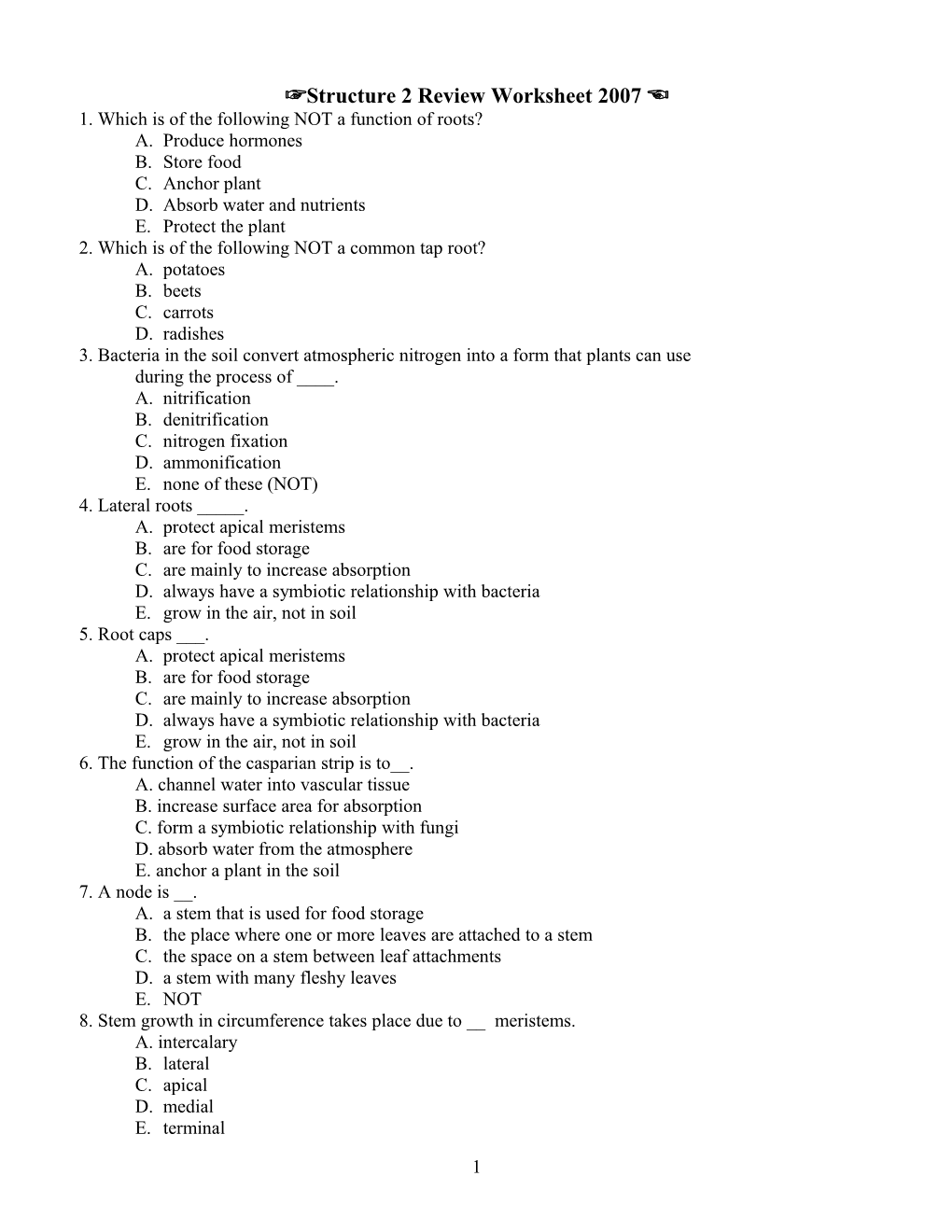 Structure 2 Review Worksheet 2007