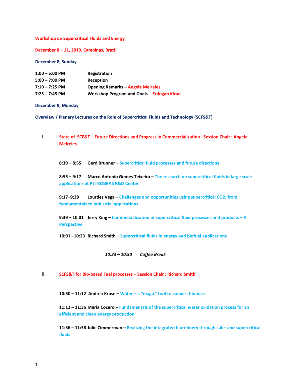 Workshop on Supercritical Fluids and Energy