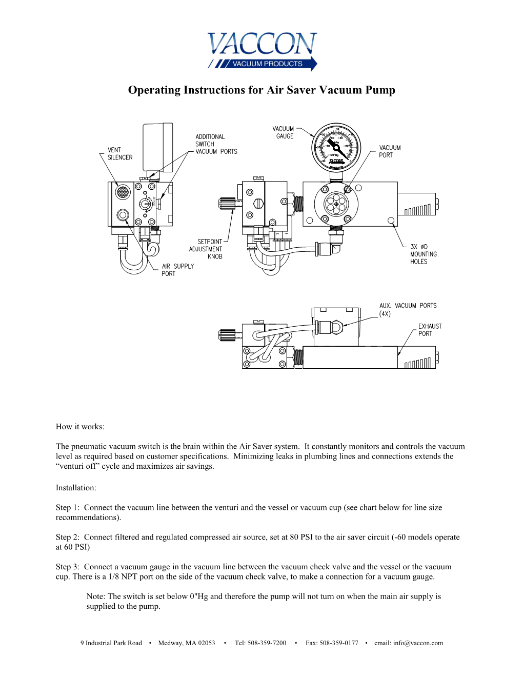 Operating Instructions for AS Vacuum Pump Air Saver Circuts