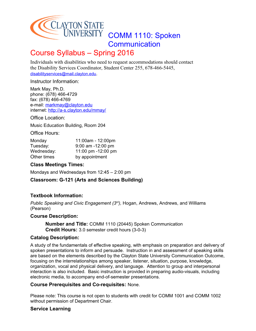 COMM1110: Spoken Communication Course Syllabus Spring2016