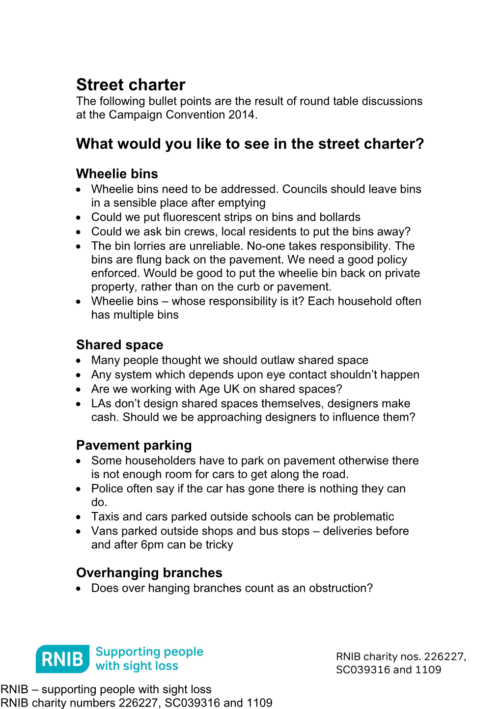 What Would You Like to See in the Street Charter?