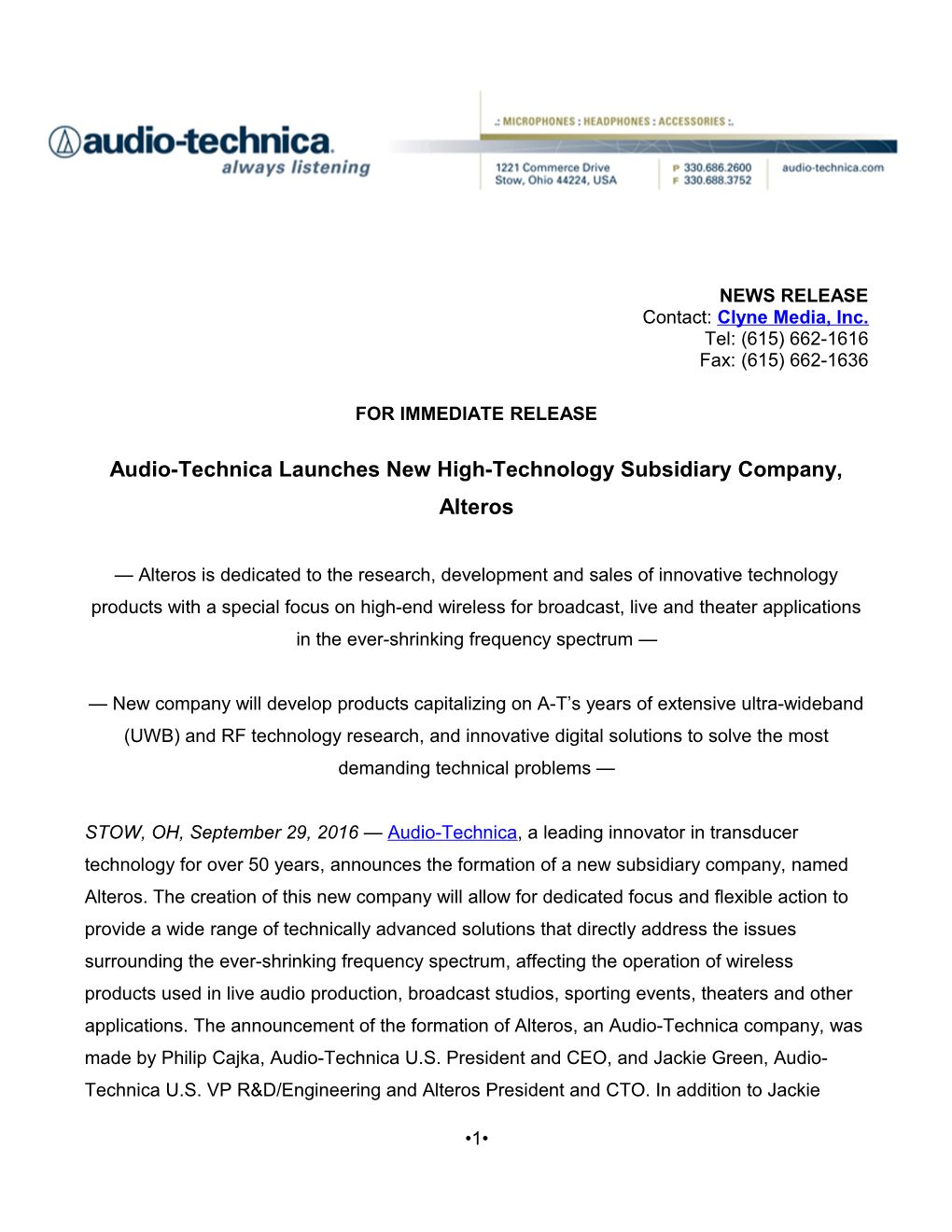 Audio-Technica Launchesnew High-Technology Subsidiary Company, Alteros