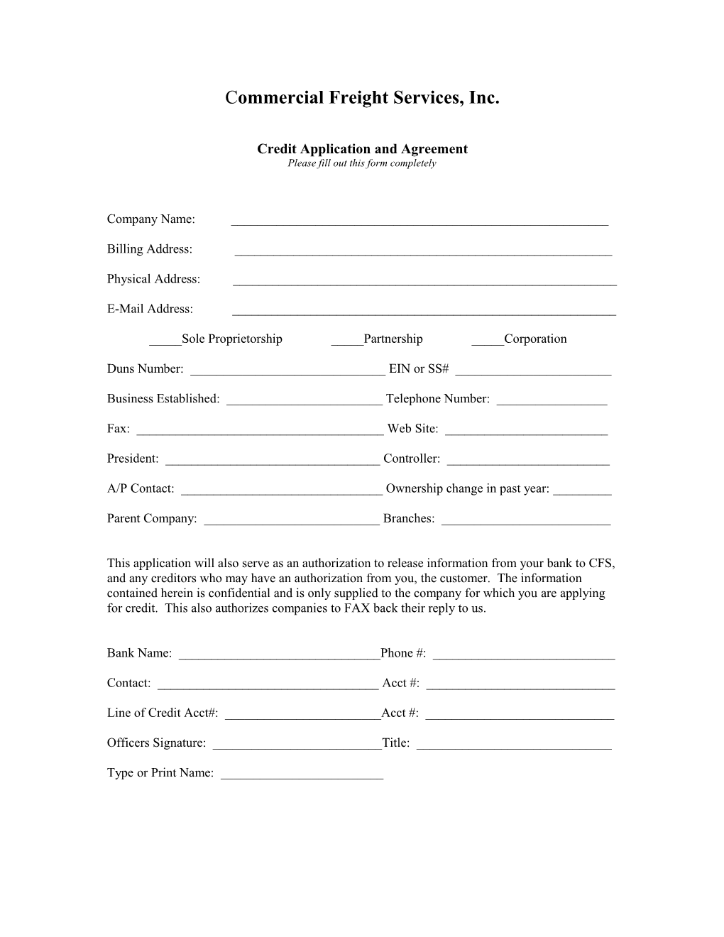 Credit Application and Agreement