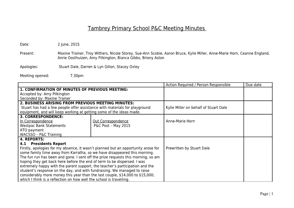 P & C Committee Tambrey Primary School