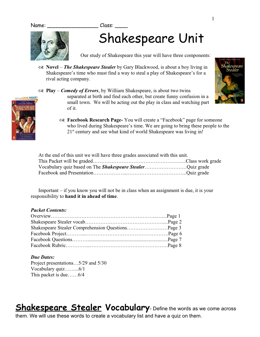 Our Study of Shakespeare This Year Will Have Three Components