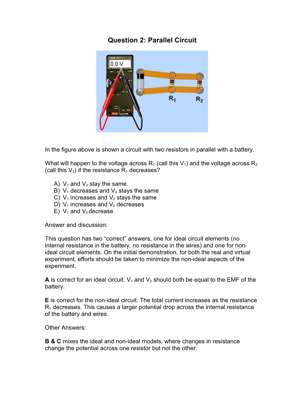 Question 2: Parallel Circuit