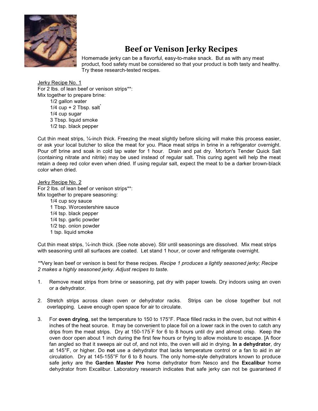 Beef Or Venison Jerky Recipes