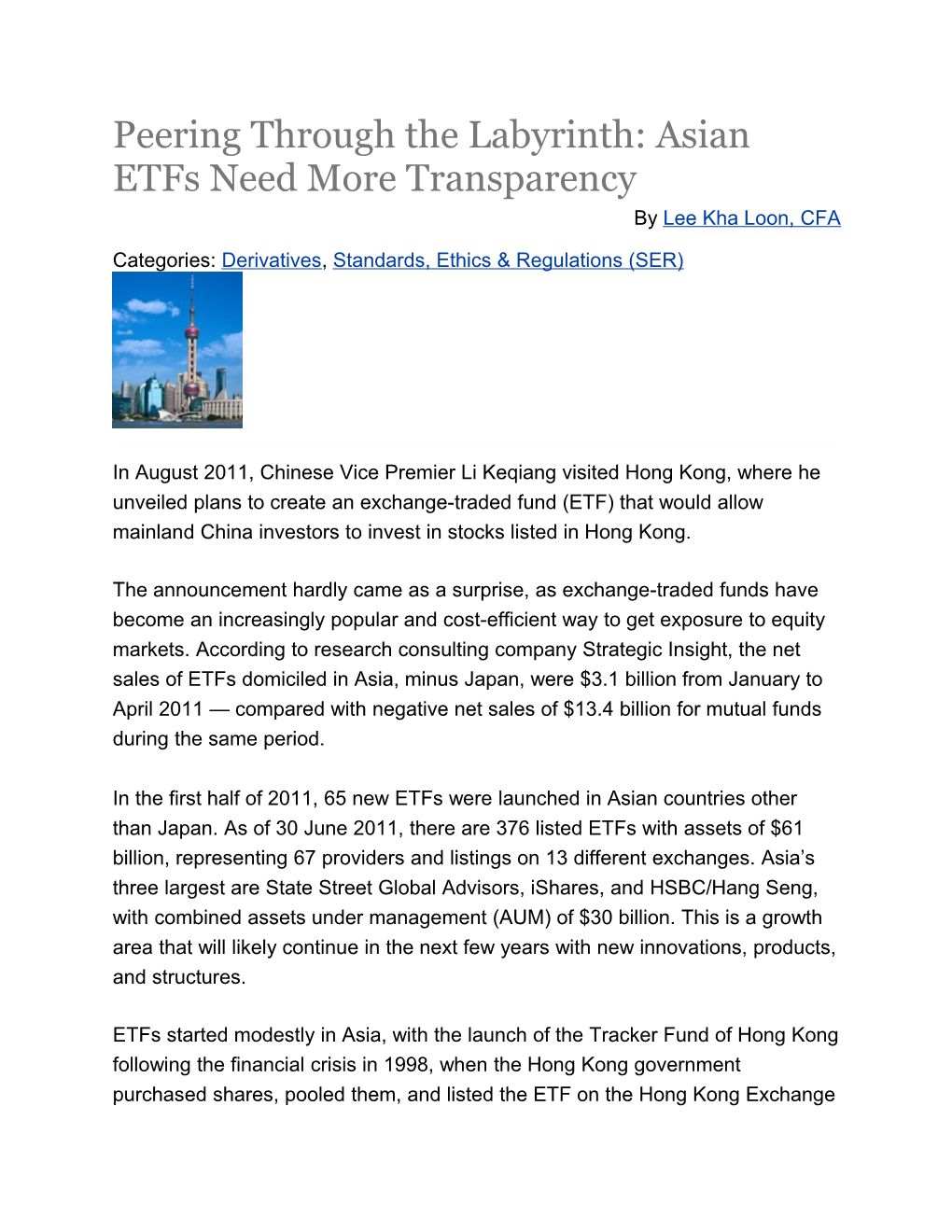Peering Through the Labyrinth: Asian Etfs Need More Transparency