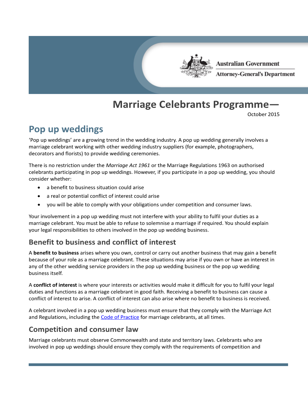 Marriage Celebrants Programme Pop-Up-Weddings