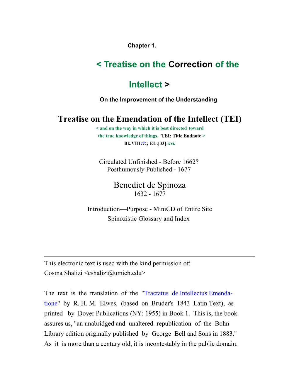 Chapter 1. &lt; Treatise on the Correction of the Intellect on the Improvement of The