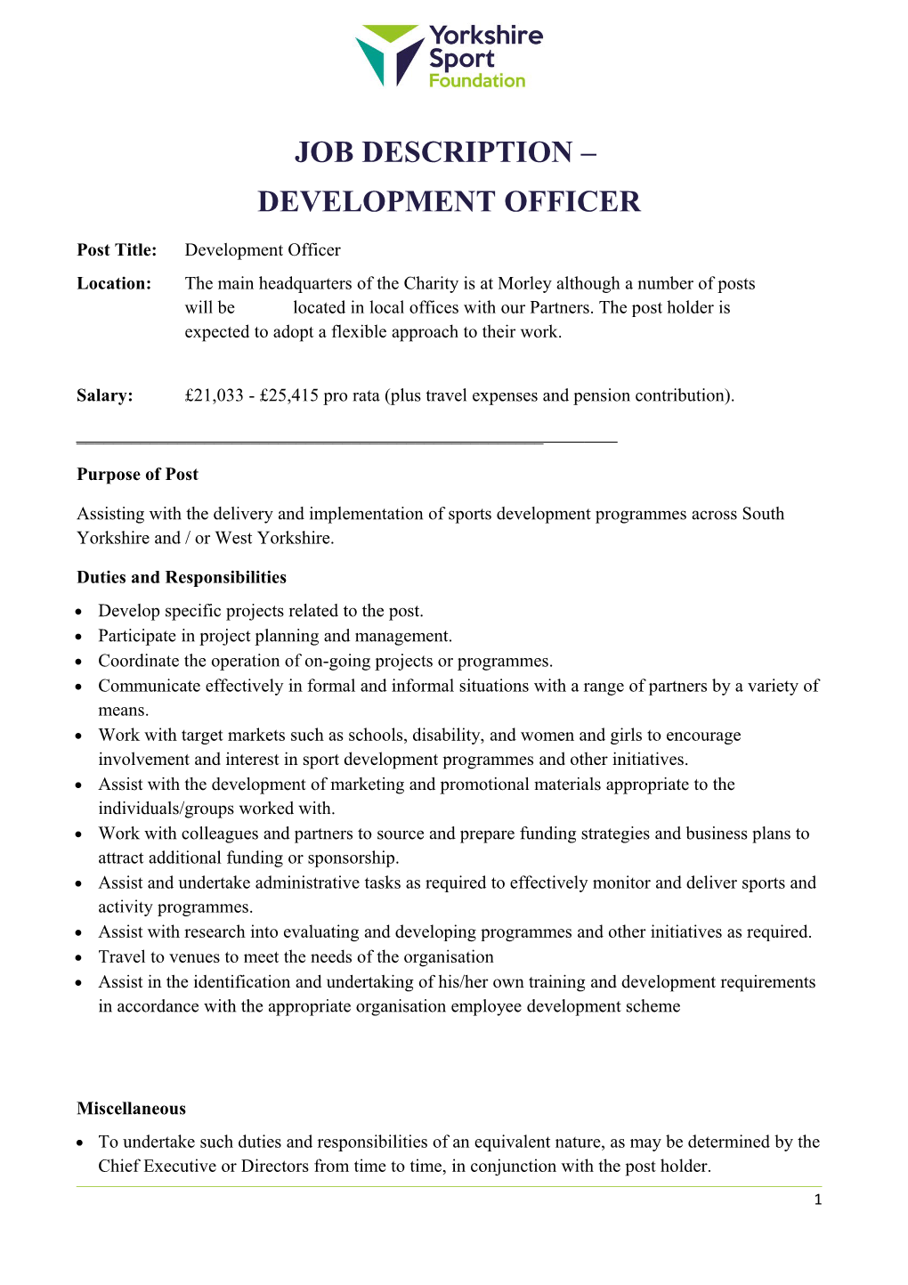 Post Title: Development Officer