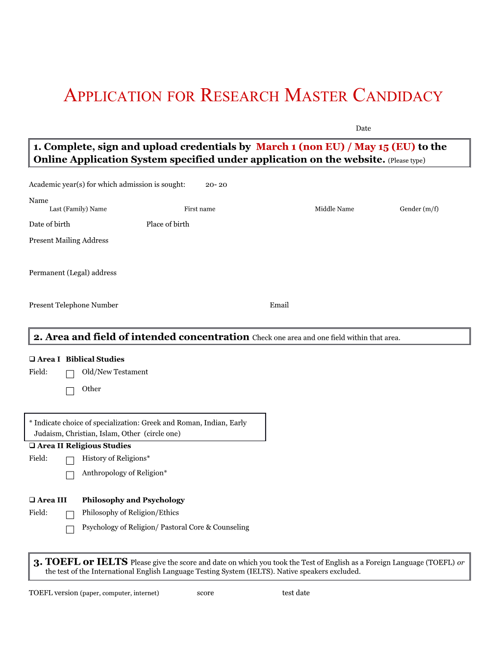 Application Form for Phd Programme