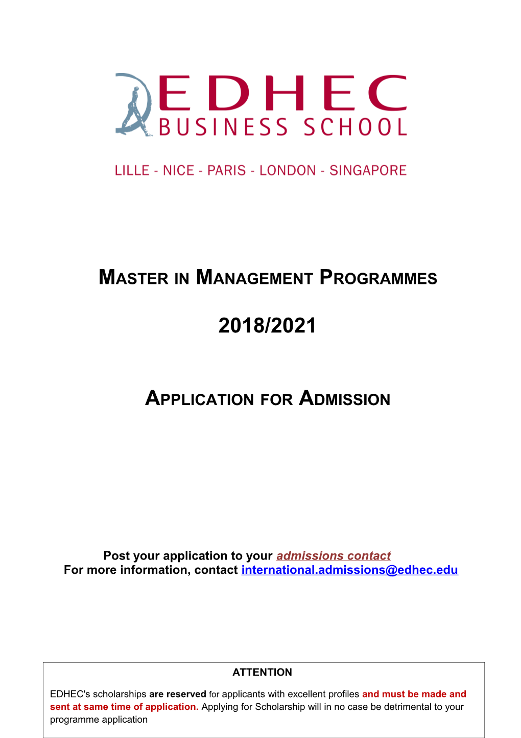 Application Form Mim Programme 2004