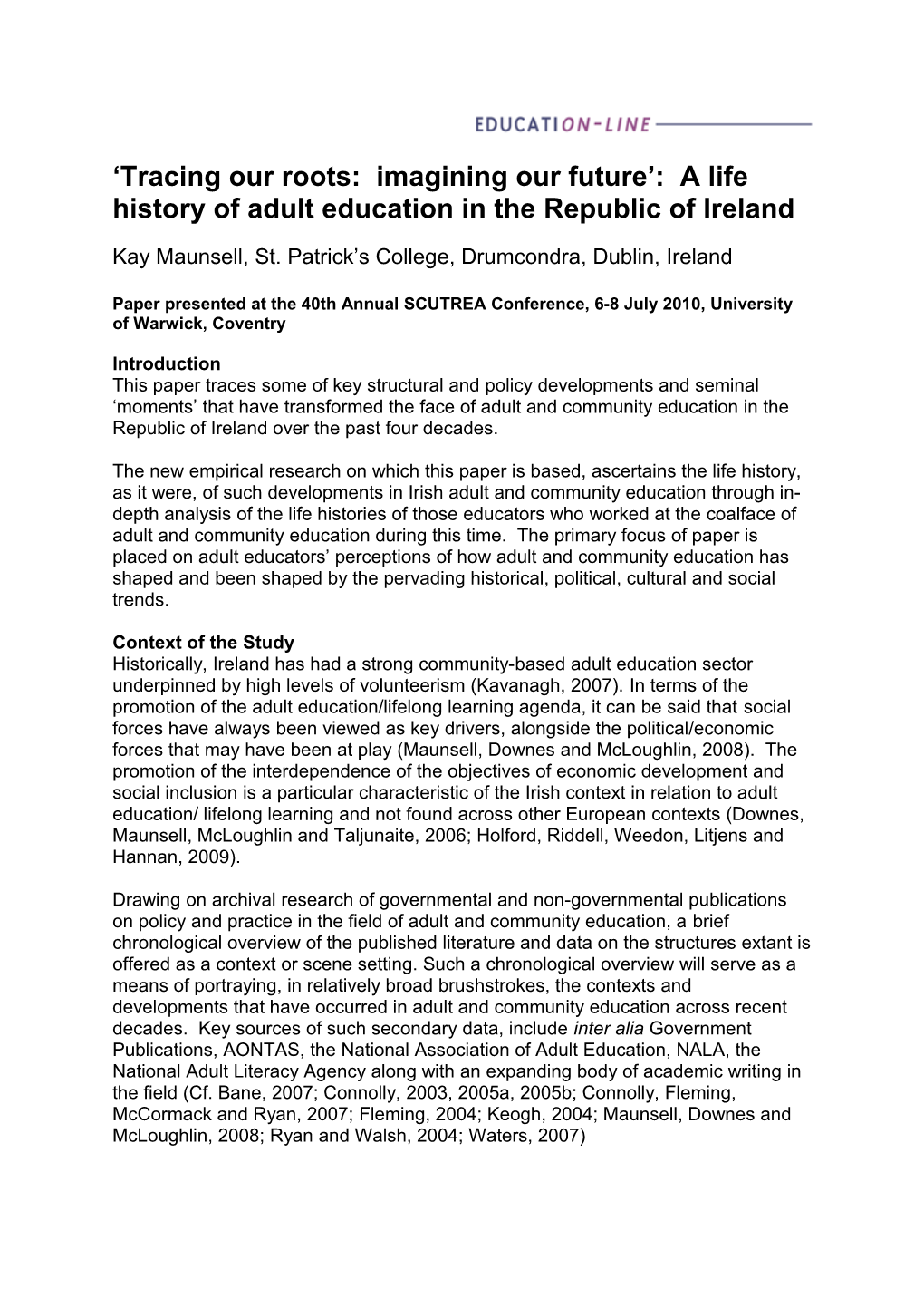 Tracing Our Roots: Imagining Our Future : a Life History of Adult Education in the Republic