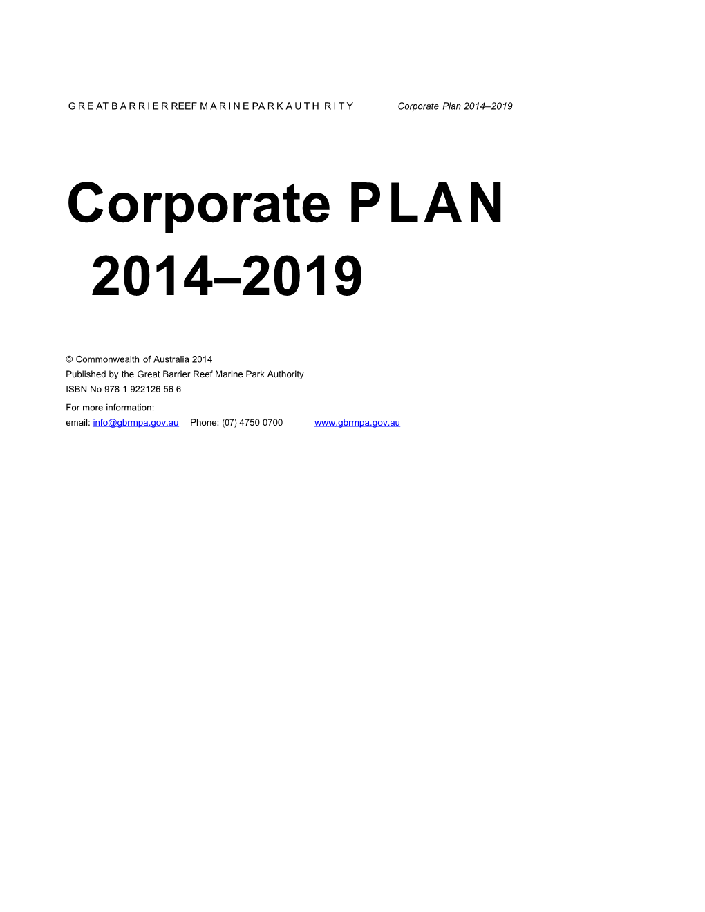GREATBARRIER REEF MARINE PARK AUTHRITY Corporateplan2014 2019