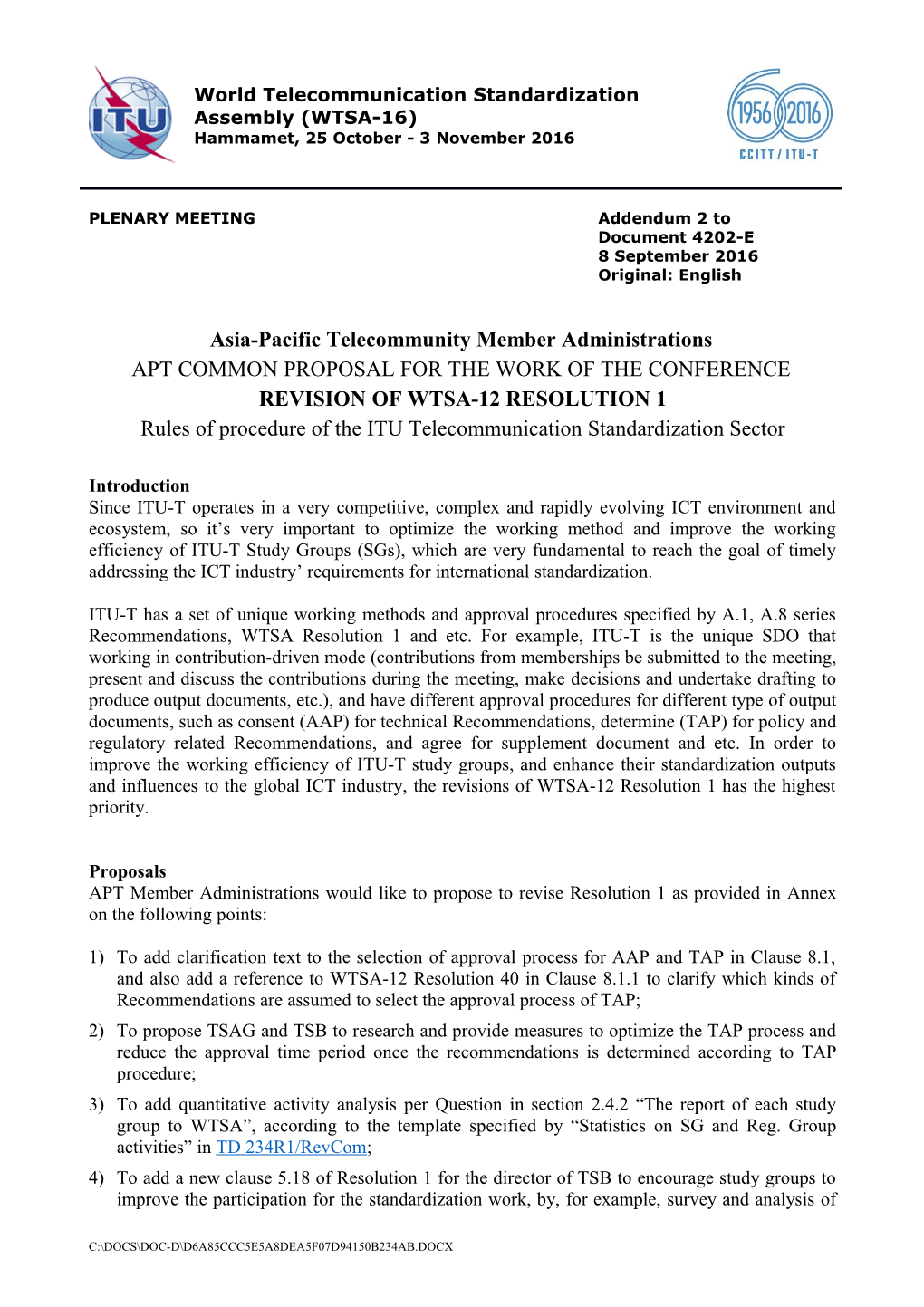 Revision of WTSA-12 Resolution 1