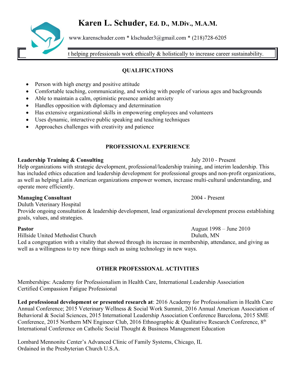 Rev. Dr. Karen Schuder Resume