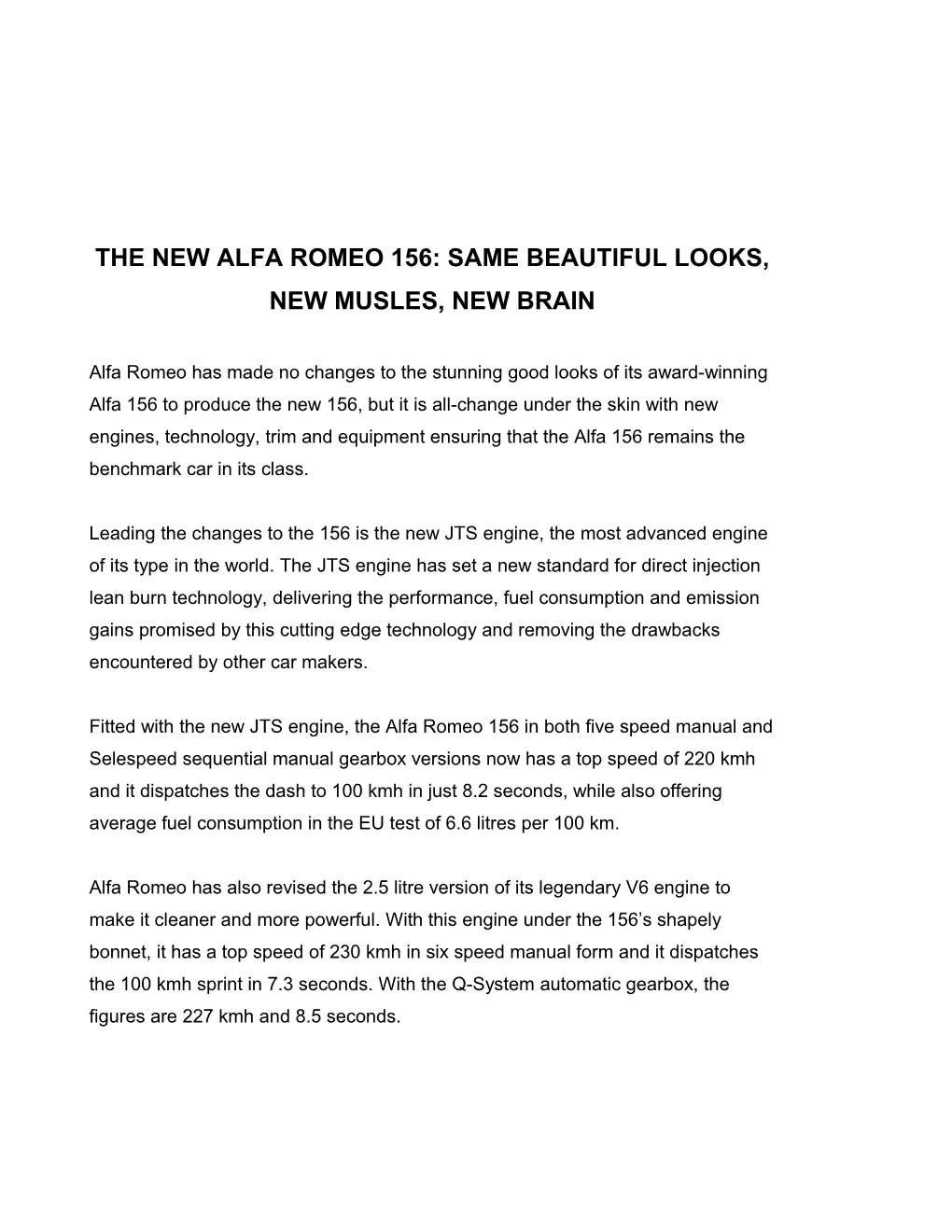 The New Alfa Romeo 156: Same Beautiful Looks, New Musles, New Brain