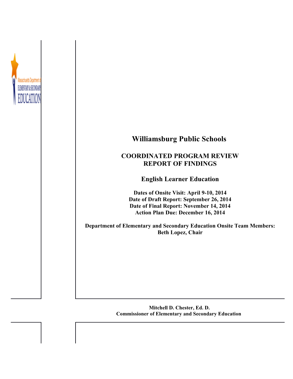 Williamsburg Public Schools CPR Final Report 2013-14
