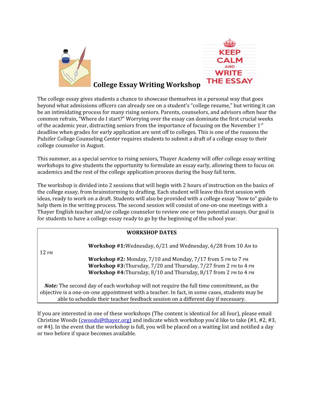 College Essay Writing Workshop - Writing a College