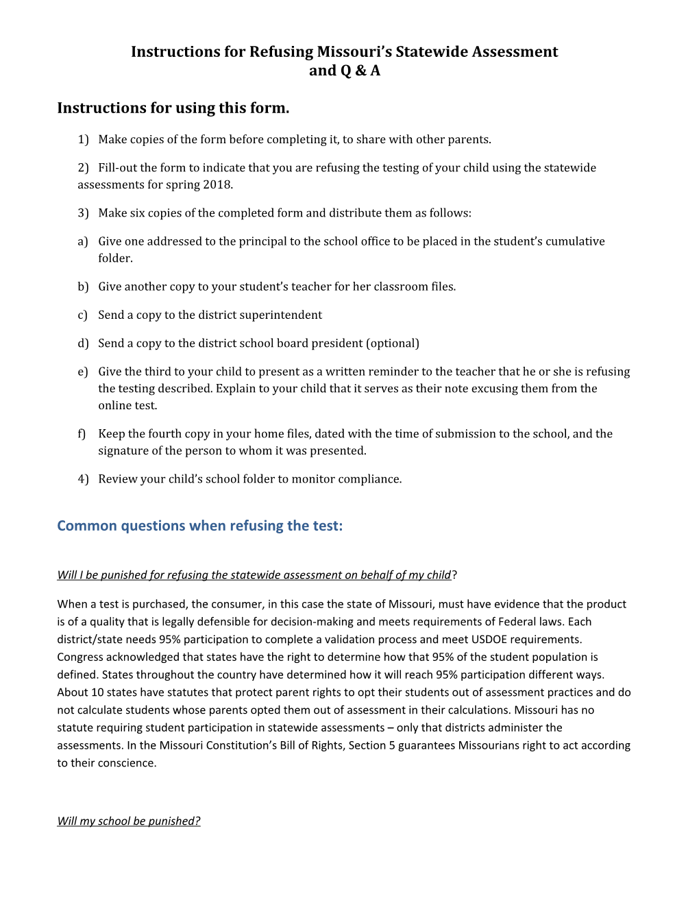 Instructions for Refusing Missouri S Statewide Assessment