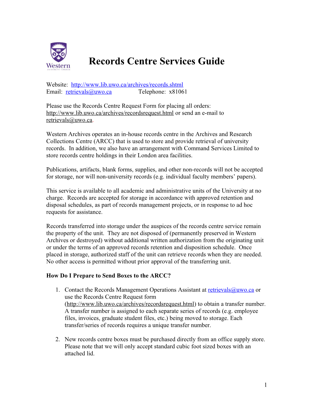 Records Centre Services Guide