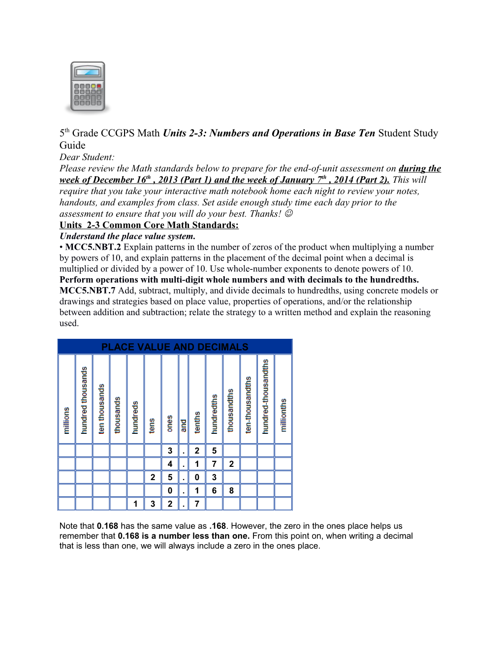 Units 2-3 Common Core Math Standards