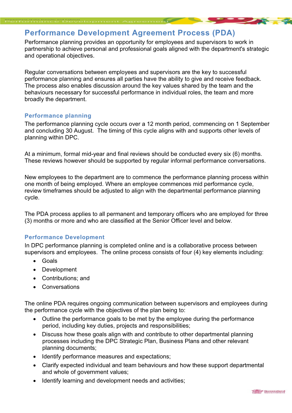 Performance Development Agreementprocess (PDA)