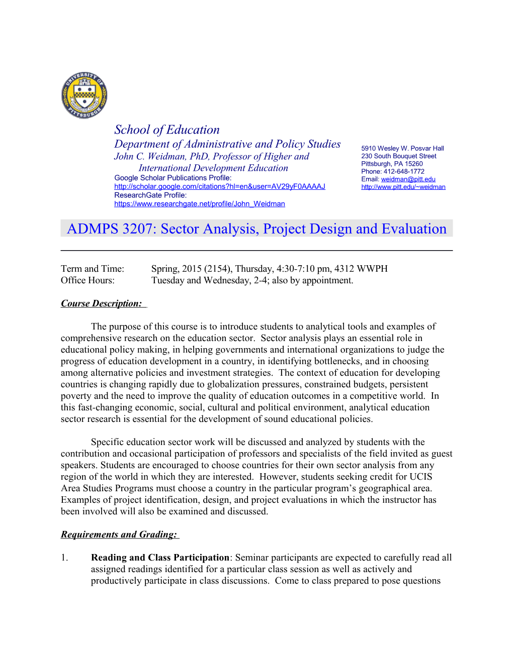 ADMPS 3207: Sector Analysis, Project Design and Evaluation